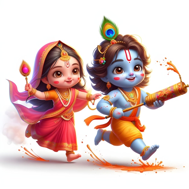 Herr Krishna spielt Holi.