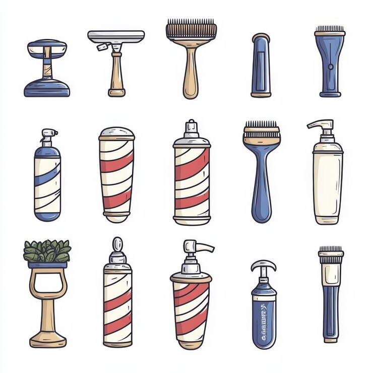 Foto herramientas de barbería en blanco y negro grabado y estilo