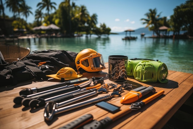 Herramientas y equipos de snorkel fotografía profesional.