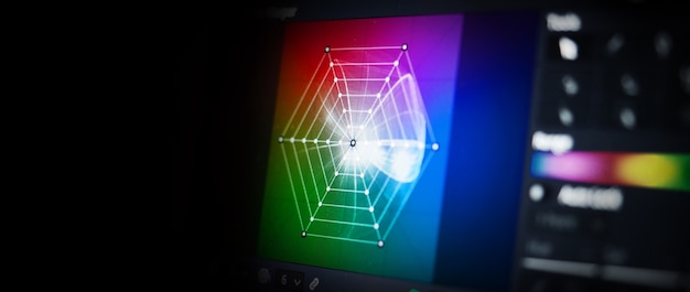 Herramientas de gradación de color o indicador de corrección de color rgb en el monitor en el proceso de posproducción teleci