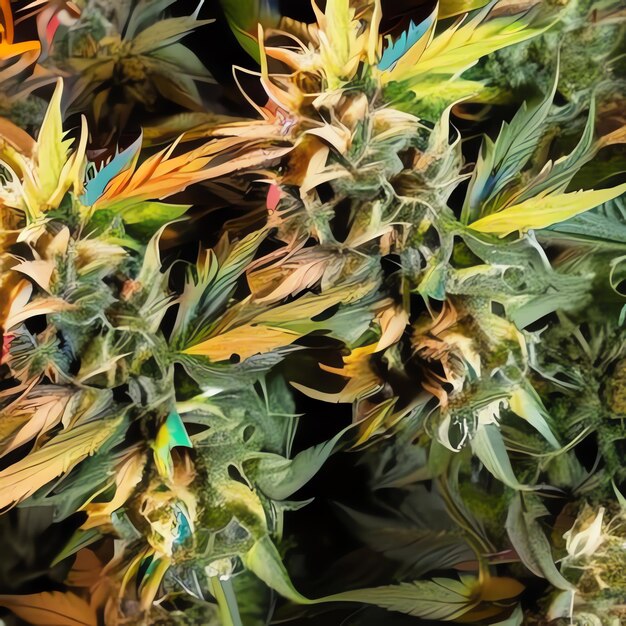 Foto herramientas de jardinería budos y hojas de cannabis de colores cultivo de cannabis