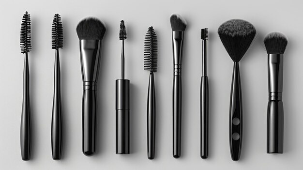 Foto herramientas de maquillaje sin marca como pinzas, rizadores de pestañas y cepillos para las cejas
