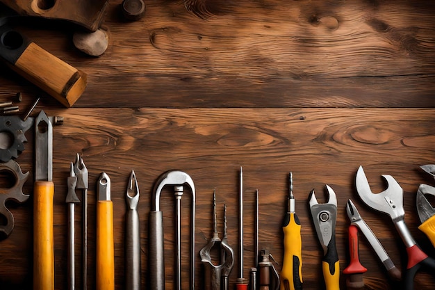 Foto las herramientas en la mesa de madera