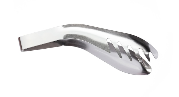 Herramientas de utensilios de cocina Tong de acero inoxidable aisladas sobre fondo blanco.