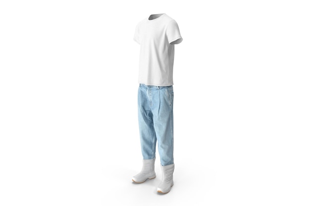 Herren Jeans Stiefel T-Shirt Weiß und Blau