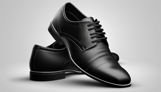 Herrenschuhe aus schwarzem Leder auf grauem Hintergrund 3D-Rendering