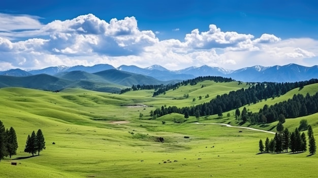 Herrliche Aussicht auf die Landschaft des Assy-Plateaus, einem großen Bergsteppental und Sommerweide 100 km von Almaty, Kasachstan entfernt