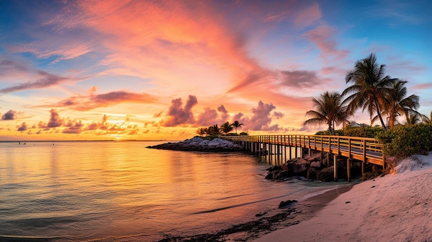 Herrlicher Panoramablick auf die Fußgängerbrücke zum Smathers Beach bei Sonnenaufgang in Key West Florida