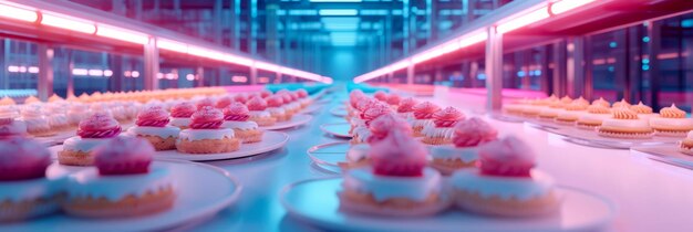 Foto herstellung und dekoration von kuchen und kuchen in der fabrik