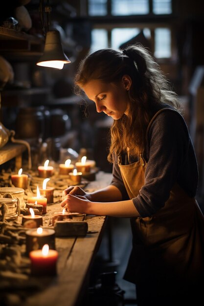 Herstellung von Kerzen für den Candlemas-Tag in einer Handwerkswerkstatt, die mit generativer KI erstellt wurde