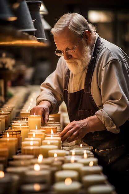 Herstellung von Kerzen für den Candlemas-Tag in einer Handwerkswerkstatt, die mit generativer KI erstellt wurde