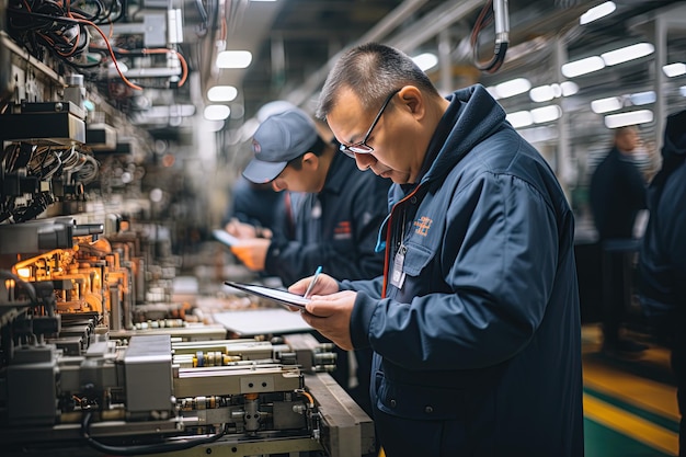 Foto herstellungsprozess in einer chinesischen modernen fabrik, einschließlich montagelinie, qualitätskontrolle, erzeugt mit ki