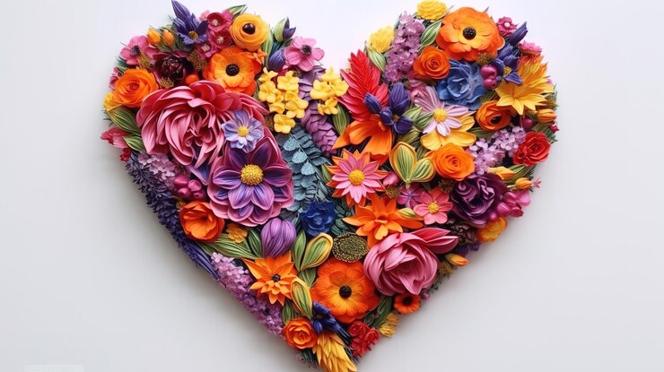 Herz aus bunten Blumen und Hintergrund Generative Ai (El corazón con flores y el fondo generativo)