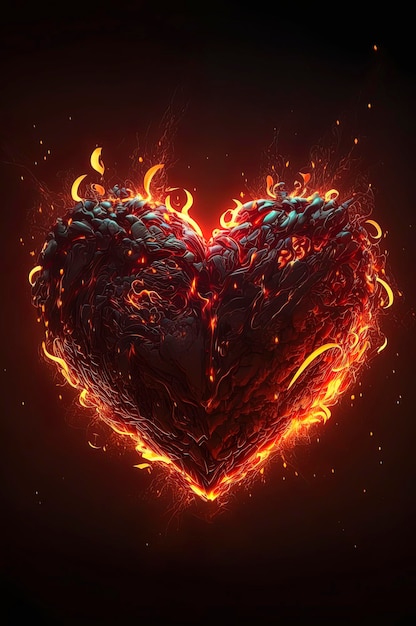Herz aus Feuer und Flammen auf schwarzem Hintergrund Rotes Herz Herz in Brand