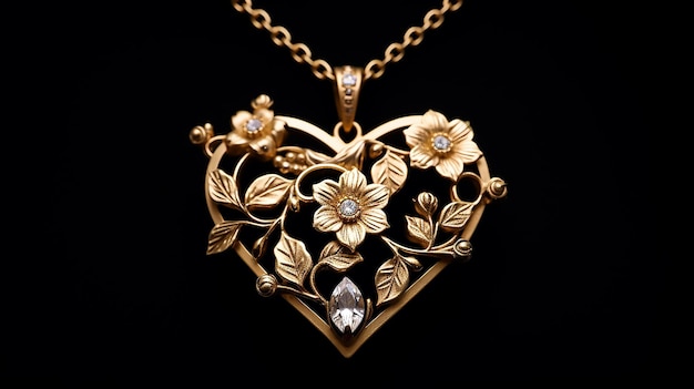 Herz aus Gold Herz Anhänger Schmuck geschmückt mit Blumen und Blättern