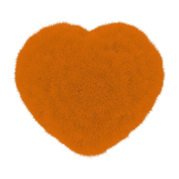 Herz aus orangefarbenem Fell auf weißem Hintergrund. 3D-Rendering