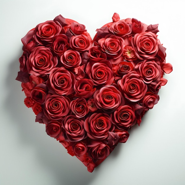 Herz aus Rosen auf einer weißen Oberfläche Generative KI
