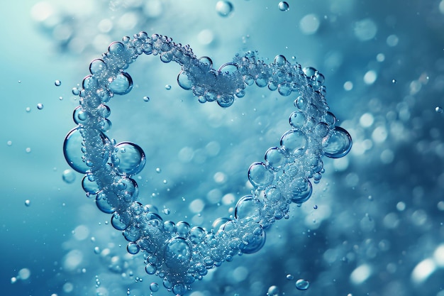 Herz aus Wasser spritzt mit Blasen in sauberem frischem blauem Wasser Rettung des Wassers Weltwassertag