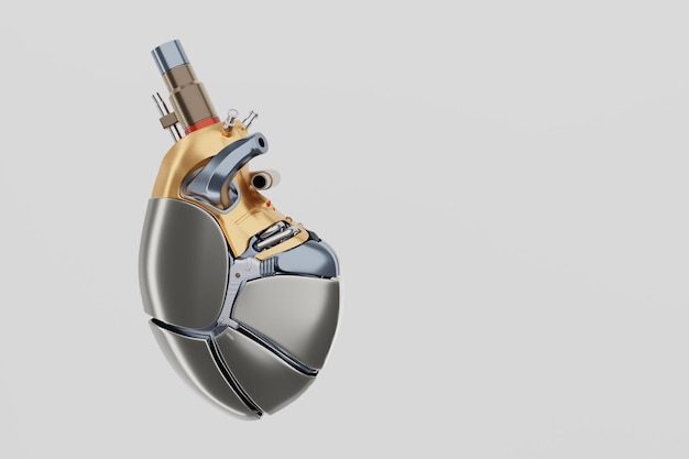 Herz des Motors Seele des Autos Liebe Herz Metall Fahrrad Bionisches Organ des Robots 3D-Rendering.