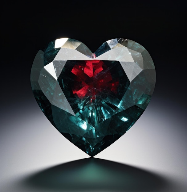 Foto herz eines diamanten aus dunkelem smaragd und rot