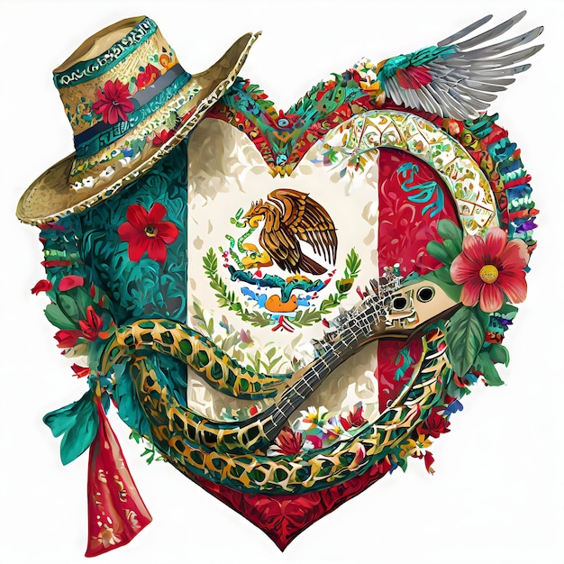 Herz geschmückt mit traditionellen mexikanischen Elementen