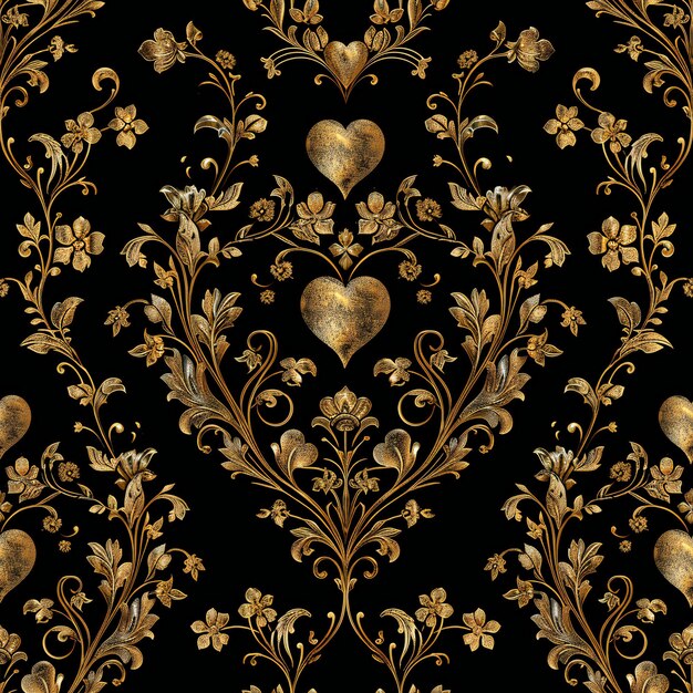 Foto herz-hintergrundmuster nahtloses damask goldmuster herz-damask