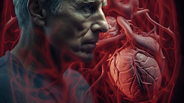 Foto herz-kreislauf-erkrankungen auf einem anatomischen organ-illustrationsmodell des herzens arterielle hypertonie und behandlungskonzept