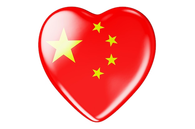 Herz mit 3D-Rendering der chinesischen Flagge auf weißem Hintergrund