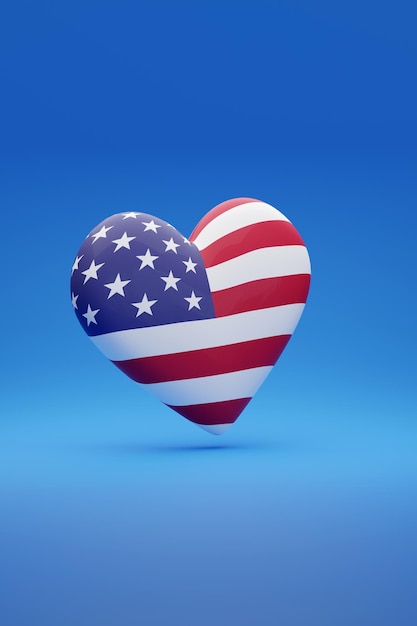 Herz mit den Farben der Flagge der Vereinigten Staaten 3D-Darstellung