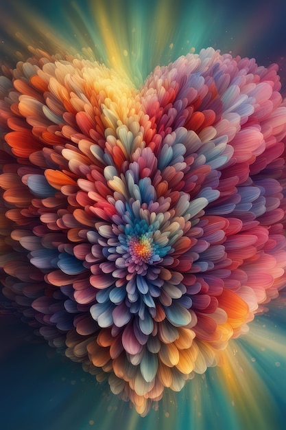 Herz mit farbigen Blütenblättern in Herzform Hintergrund weich und verschwommen mit Gradient