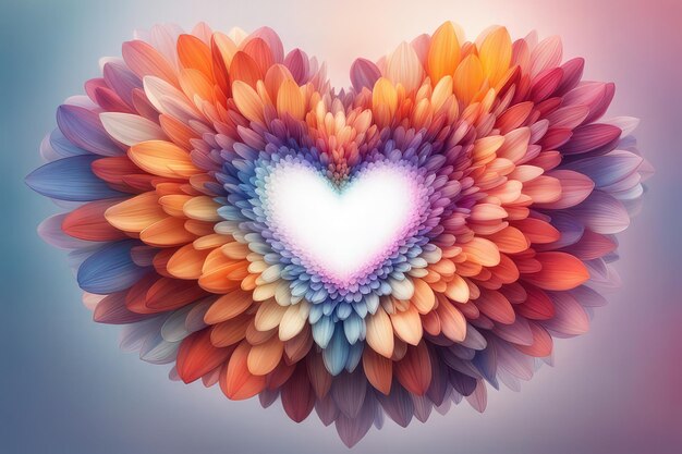 Herz mit farbigen Blütenblättern in Herzform Hintergrund weich und verschwommen mit Gradient