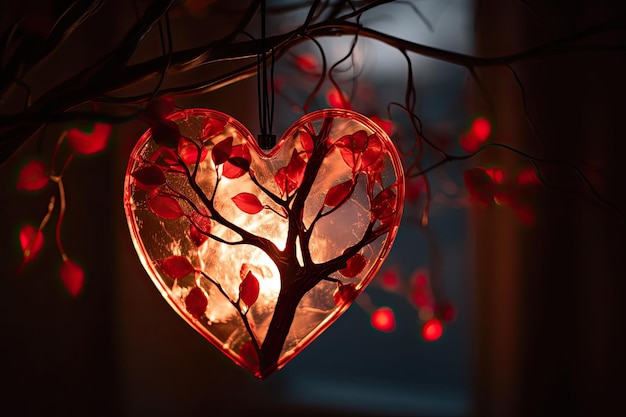 Herz mit Lichtern für Weihnachtsdekoration Warmes Innenlicht Generative KI