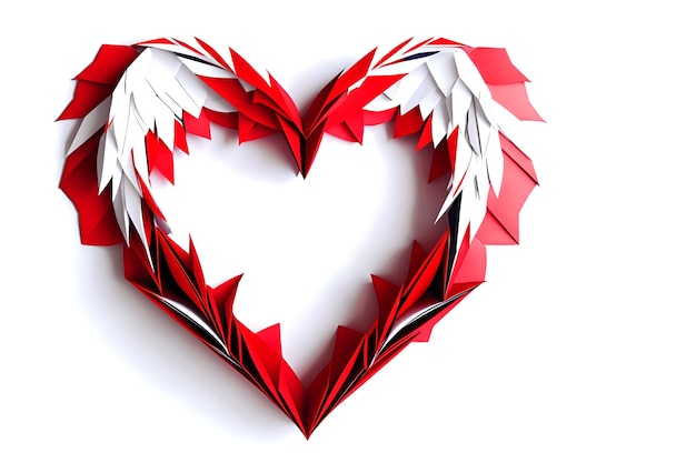 Herz-Origami mit Flügeln in Form eines Herzens auf weißem Hintergrund