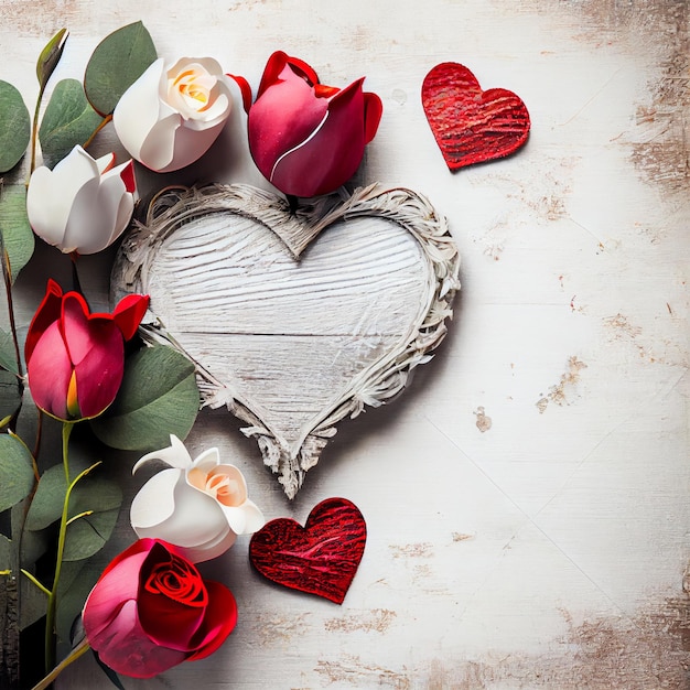 Herz und Rosen blühen Seitenrand zum Valentinstag
