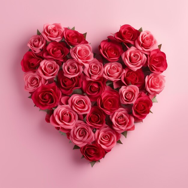 Herz von Rosen in rosa Farbtönen auf einem romantischen Hintergrund