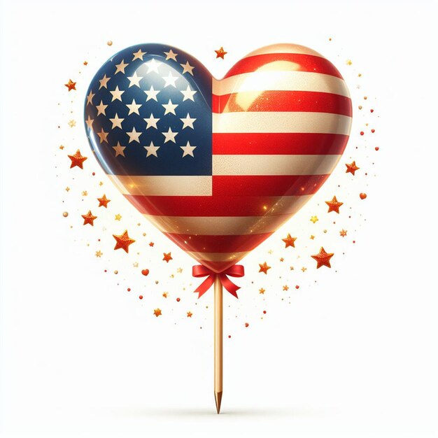 Herzballon USA-Flagge auf weißem Hintergrund Vektorillustration