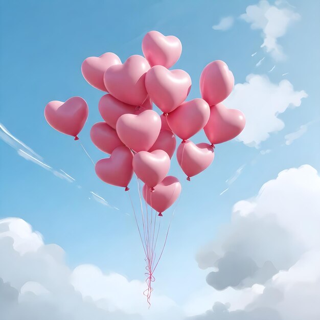 Herzballons am Himmel
