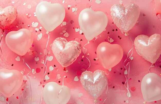 Herzballons in rosa und rosa schmücken den Hintergrund eines rosa