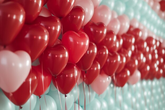 Herzballons in Schattierungen von Rot und Rosa