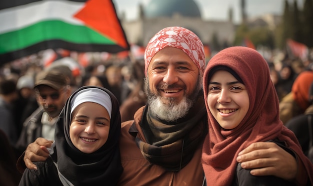 Foto herzberührende einheit eine glückliche palästinensische familie posiert vor der al-aqsa