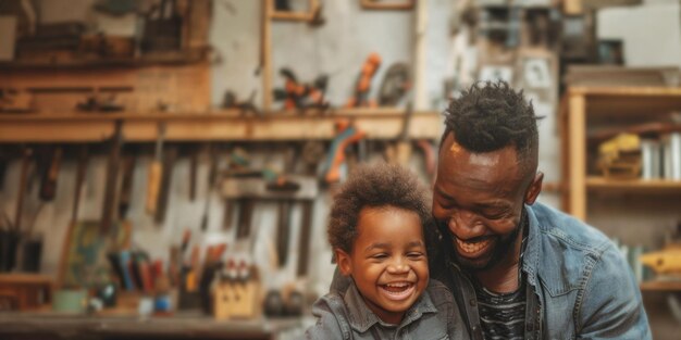 Herzberührende Momente, wie ein Vater sein Kind in einer gemütlichen Holzwerkstatt unterrichtet