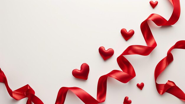Herzförmige Bänder auf einem weißen Valentinstag-Thema