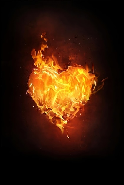 Herzförmige Feuerflamme auf schwarzem Hintergrund