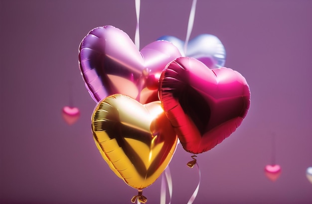 Herzförmige Folie Luftballons Bündel Sammlung Valentinstag Dekoration Romantische Party Hintergrund Generative AI