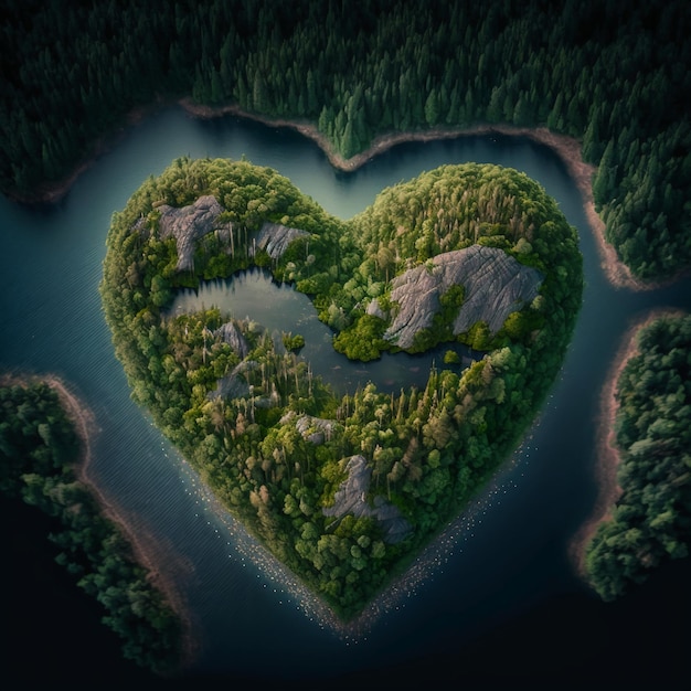 Herzförmige Insel im nordischen Wald.