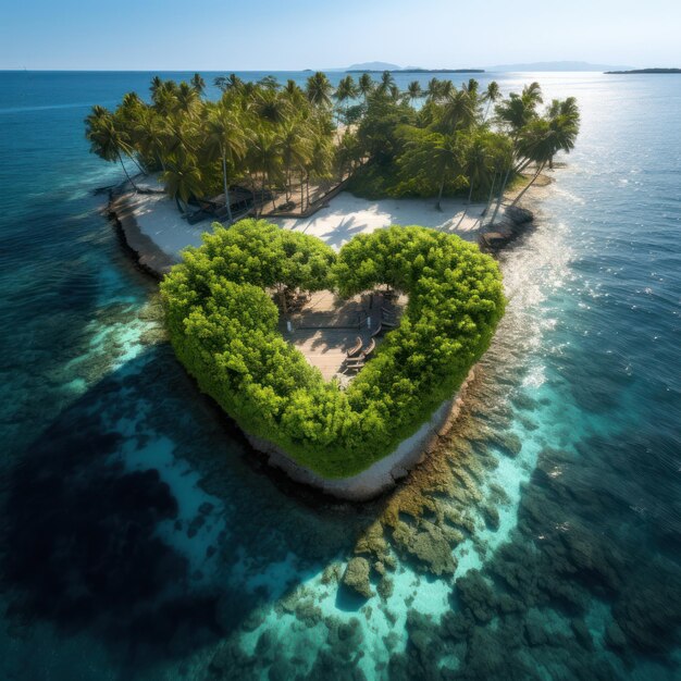 Herzförmige Insel im Ozean-Luftbild