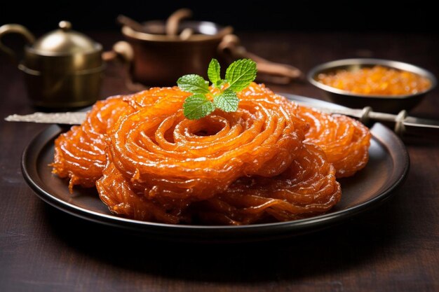 Foto herzförmige jalebis auf einem teller