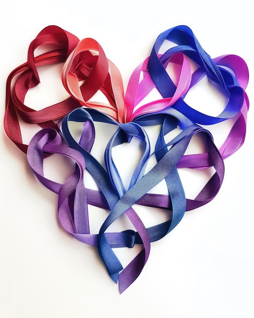 Herzförmige mehrfarbige und Lavendelbänder zum Monat der Bewusstseinserhöhung für die Krebsprävention