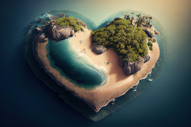Herzförmige Paradiesinsel in der Mitte Generative Ai