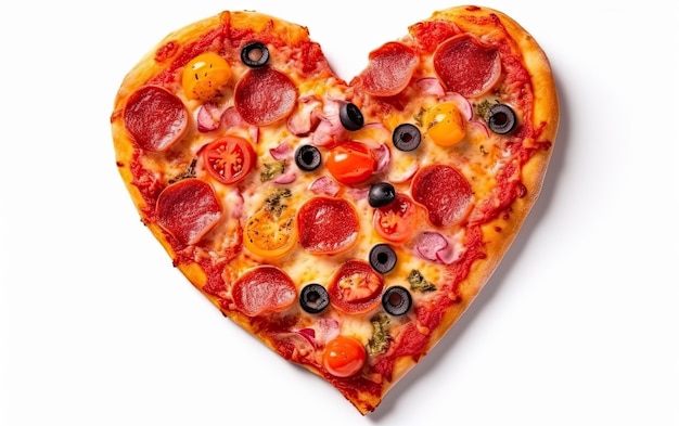 Herzförmige Pizza, isoliert auf weißem Hintergrund, Blickwinkel von oben